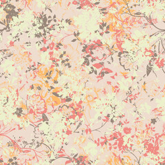 multi-color flower with geometrical grey ground seamless digital design