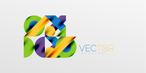 Colorful simple dynamic geometric forms circles lines and round shapes. Mosaic techno art concept. Vector Illustration For Wallpaper, Banner, Background, Card, Book Illustration, landing page