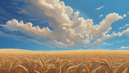 generative ai created this stunning illustration of a wheat field against the blue sky.