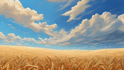 generative ai created this stunning illustration of a wheat field against the blue sky.