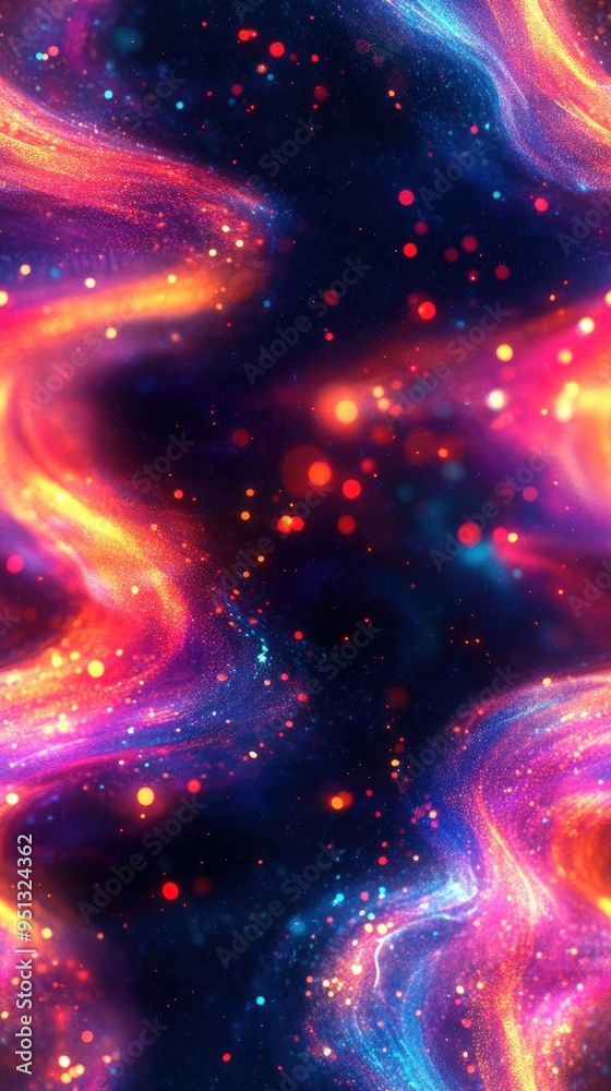 Wall mural Vibrant abstract cosmic background with swirling colorful lights and particles, perfect for digital art or futuristic themes.