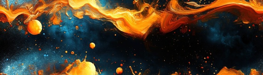 Naklejka premium Vibrant abstract digital art with flowing orange and blue hues. Perfect for backgrounds, wallpapers, and creative projects.