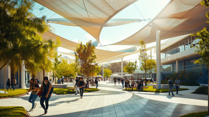 Modern University Campus with a Lively Central Plaza: Academic Life Hub