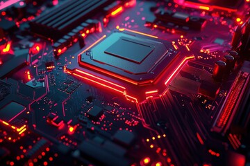 Obraz premium Red Illuminated Motherboard with CPU Socket