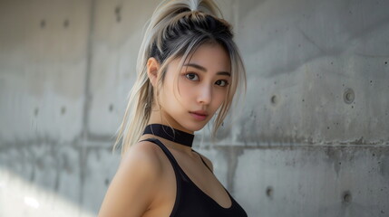 Fototapeta premium ポニーテールの若いファションモデルの女性