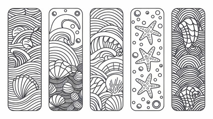 set of bookmark illustration diy coloring page 