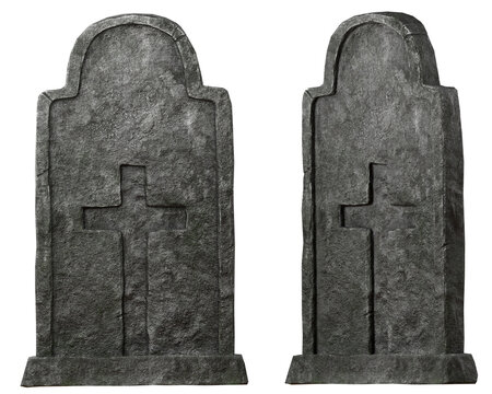 Four old Gravestones 3D illustrations. isolated background.