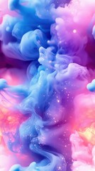 Obraz premium Vibrant abstract smoke in blue and pink hues intertwined, creating a mystical and artistic visual experience with a dreamy atmosphere.