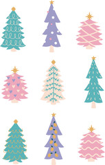 Colorful Christmas Trees Illustration
