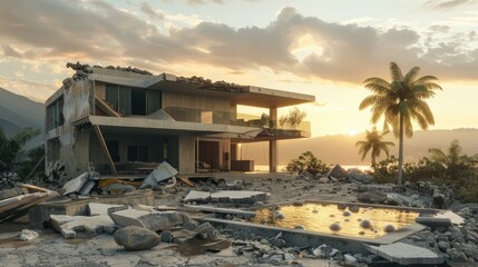 Naklejka premium Opulent dwelling in disrepair after seismic event
