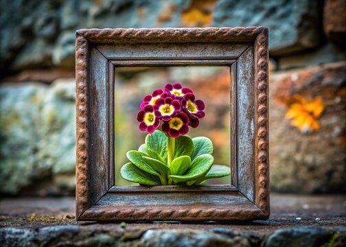 Auricula blooms defiantly amidst concrete canyons, its delicate petals a harsh contrast to the grime-encrusted bricks that suffocate its beauty.