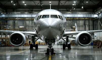 A Commercial Aircraft Being Serviced and Prepared for Takeoff at an Airport Hangar in Bright Light During