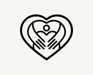 heart symbol with hand embrace line drawing