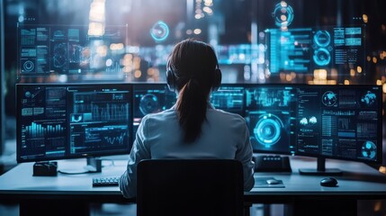 Futuristic Tech Workstation with Holographic Interfaces