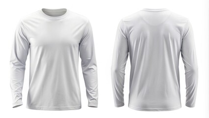 Casual, blank, white, long-sleeve t-shirt with a relaxed fit, perfect for fashion branding, advertising, and e-commerce product design, against a pure white background.