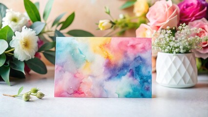 Card mockup download abstract watercolor background creative card design