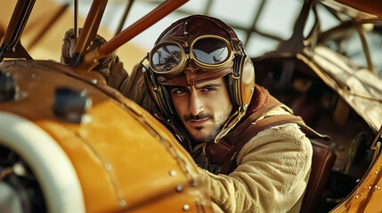 A vintage aviator prepares for flight, capturing the spirit of adventure and nostalgia, ideal for aviation-themed events or military history showcases.