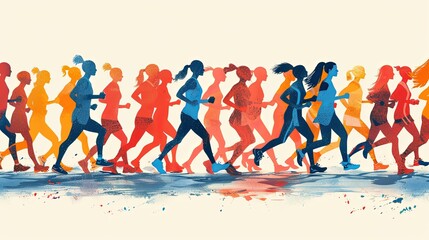 Obraz premium Running people. Cartoon flat style. Cute characters. Sport, jogging, rush, race, ambition, success aspiration, marathon concept. Hand drawn Vector illustration. Square seamless Pattern, background