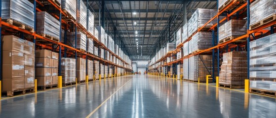 Cutting-edge smart warehouse with real-time tracking, automated inventory systems, and energy-efficient lighting in a modern industrial setting