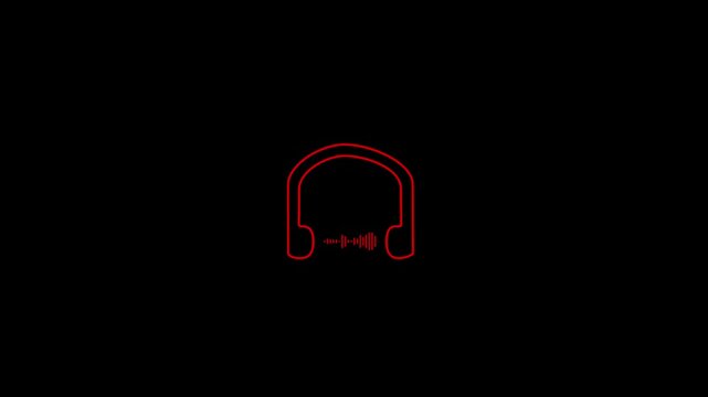 Technology wireless headphones isolated on black background. headphones icon animation. Helpline chat logotype pictogram animation.