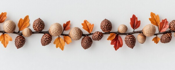 Fototapeta premium Acorn and Autumn Leaf Curtain Tiebacks Unique curtain tiebacks featuring acorns and small autumn leaves