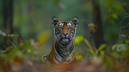 Fototapeta premium A tiger in the forest close up