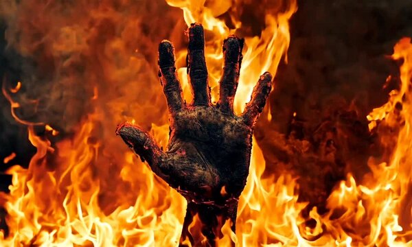 hand of zombie on night background