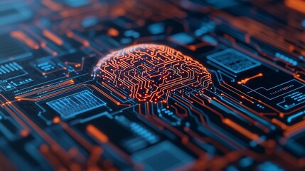 Artificial intelligence in process, neural network structure, machine learning, digital brain, high-tech interface, futuristic concept