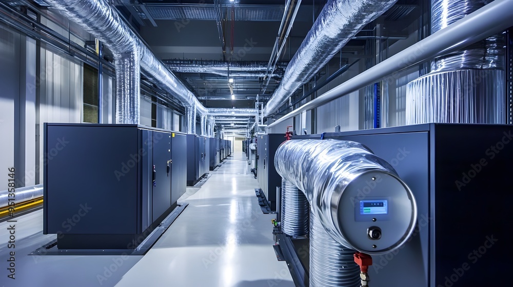 Poster cutting edge cooling system inside a state of the art data center ensuring optimal temperature and c