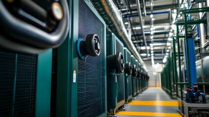 Fototapeta premium Integrated Cooling System in a Sustainable Data Center Facility Optimizing Energy Efficiency and Environmental Impact for Modern IT Infrastructure