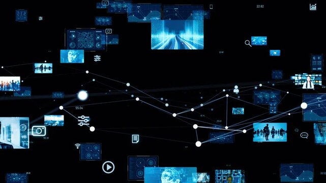 Composite concept of multiple video screens and communication network