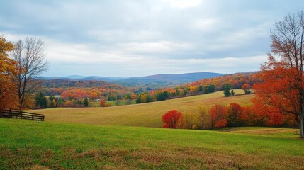Breathtaking Autumn Landscape with Rolling Hills and Vibrant Foliage