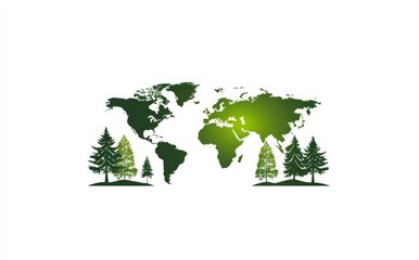 Green Earth with Trees on World Map, Vector Illustration Logo Design for Environmental Protection and Ecology Concept, Isolated on White Background