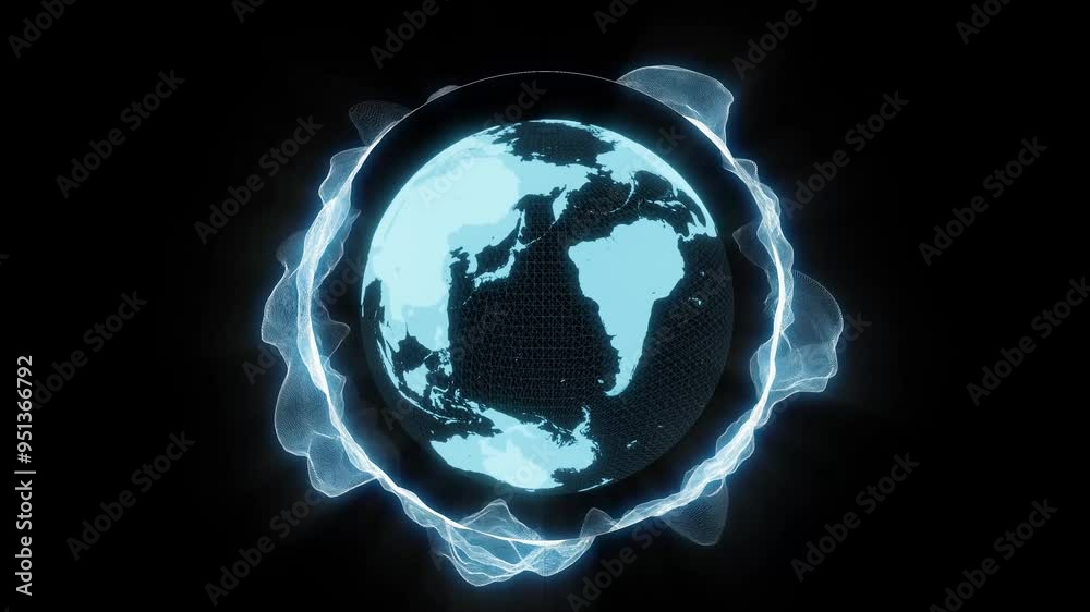 Poster Composite concept of wavy waveforms and global network
