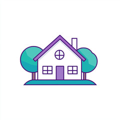 Fototapeta premium Simple Vector Illustration of a House with Trees in Pastel Colors 