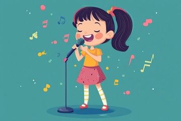 a girl singing with a microphone , karaoke, stage performance, singing, sing on stage ,singer