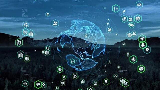 Composite concept of natural scene and environment technology. Eco friendly society. Ecology. Sustainable development goals. SDGs.