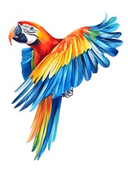 Fototapeta premium Vibrant Tropical Parrot in Flight Showcasing Diverse Landscapes and Environments