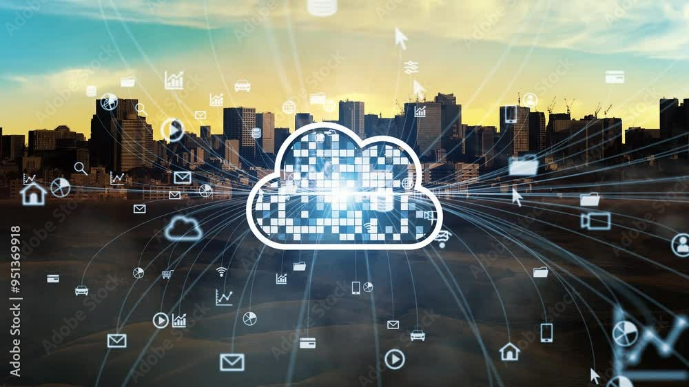 Aufkleber Composite concept of modern society and cloud computing. Digital transformation. System engineering.