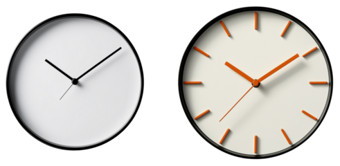 Timeless Elegance: Minimalist Wall Clocks in Natural Black Tones, isolated on transparent background.