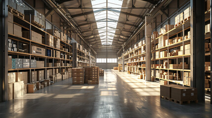 Fototapeta premium Efficient Warehouse Management for Smooth Distribution Process with Copy Space for Shipping Concepts