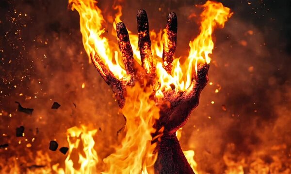 hand of zombie on night background