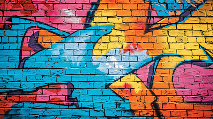 Colorful Graffiti Mural in Urban Landscape with Copy Space for Street Art Display