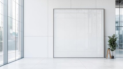 Construction workers installing large glass panels, flat vector style, neutral colors