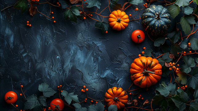 Spooky Halloween Decorations on Dark Background for Customization | Creepy Seasonal Ornaments with Copy Space