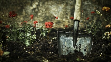 Shoveling earth.