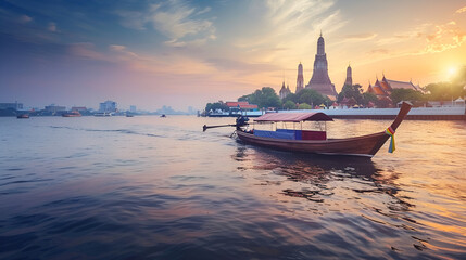 Wat arun in sunset at BangkokThailand Landmark Chao Phraya River Generate Ai