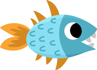 Vector cartoon prehistoric fish icon with teeth. Cute dinosaur illustration for kids. Funny ancient marine animal clipart for children isolated on white background