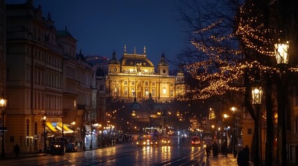 Fototapeta premium Theatre in Night Prague