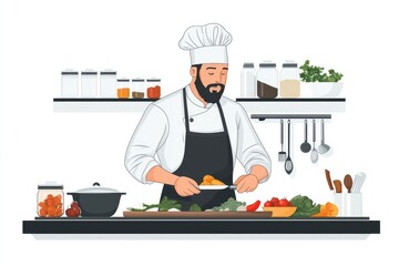 Professional Chef Preparing Meal in Modern Restaurant Kitchen